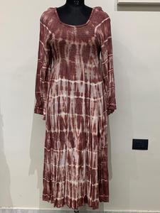 Elegante vestido recto de rayón para adultos Tie-Dye Patrón sólido con detalles para fumar a máquina Cintura natural Moda de verano - Product Image 3