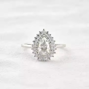 Anillo de boda de diamante de Halo doble para mujer, corte de pera, lágrima, compromiso, regalo de aniversario, joyería de diamante VD tallada - Product Image 3