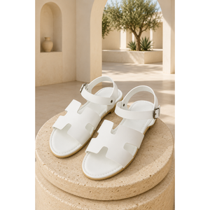 Sandales blanches en forme de H avec bout ouvert respirant, dessus en soie tendance et semelle intérieure en caoutchouc, plateforme plate de printemps - Product Image 2