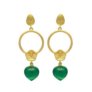 Pendientes de gota circulares de tono dorado recién llegados con flor y piedra preciosa hidráulica embrald - Product Image 1