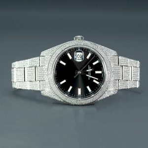 Huge Black Dial Fully Iced Out Diamond <b>Watch</b> / Solid 18k Gold Luxurious <b>Watch</b> - Ideal Gift for Hip Hop Lovers - Product Image 1
