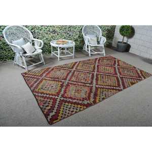 Vintage Turkish Rug, 5.1x9 ft Rug, <b>Red</b> Floral <b>Wool</b> Rug - Product Image 2