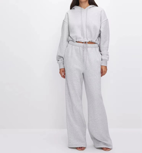 ชุดวอร์มผ้าฝ้ายปักลายลูกไม้แบบกำหนดเอง เสื้อฮู้ดมีเชือกผูกสำหรับผู้หญิง ชุดกีฬาผ้าฝ้าย 100% - Product Image 1