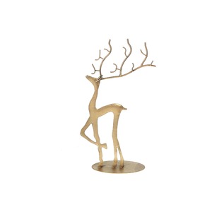 Cerf cabré artistique avec de grands bois de ramification | Une sculpture décorative en métal doré et un support de bibelot pour une table de vanité - Product Image 1