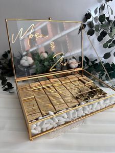 Handmade Brass & Glass Decorative <b>Box</b> Elegant Clear Rectangular Keepsake Case for Scroll Wedding Favors Flower <b>Gift</b> Packaging - Product Image 6