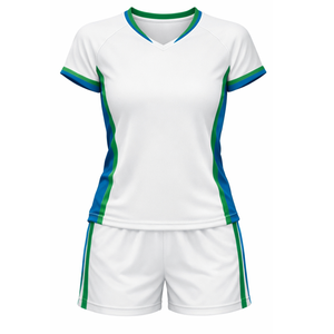 Ensemble de maillots de volley-ball personnalisés en gros, blanc, bleu, vert, avec panneaux latéraux imprimés, respirant, sublimation, séchage rapide - Product Image 1