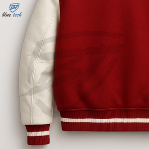 High Quality Canvas Stand Collar Cow Skin Bomber Varsity <b>Jackets</b> Windproof Custom Embroidered Logo Streetwear - Product Image 6
