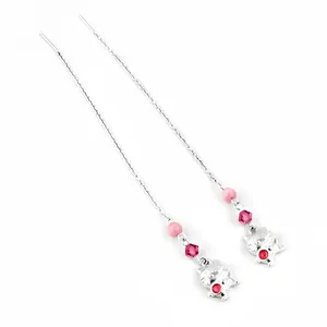 Boucles d'oreilles pendantes en argent 925 avec pierres précieuses roses, design chat à la mode, cadeau pour femmes - Product Image 2