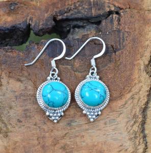 Pendientes de piedras preciosas turquesas de Plata de Ley 925 de tendencia, joyería hecha a mano, pendientes de estilo bohemio de plata, joyería para regalo de mujer - Product Image 3