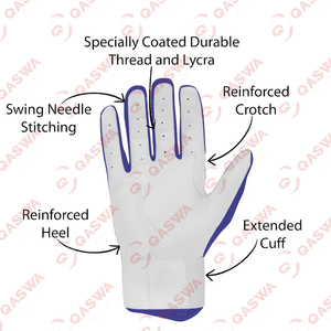 Longue sangle manchette blanc et bleu marine Combo Original cuir Baseball frappeur gants sur mesure léger Baseball frappeur gants - Product Image 3