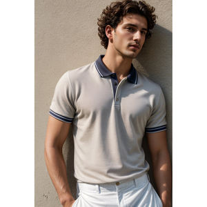 เสื้อโปโลผู้ชายลำลองสำหรับเล่นกอล์ฟ ผ้าฝ้าย 100% ซิป แขนสั้น ผ้าถักแบบริบ ระบายอากาศ ลายเรียบ - Product Image 5