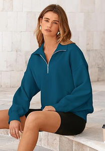 Sudaderas de Moda para Mujer con Cuello Alto, Corte Recortado, Media Cremallera, Manga Larga y Sudaderas con Capucha Transpirables y Antiarrugas para Mujer - Product Image 5