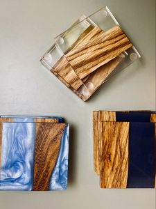 Craftsy Home Set de sous-verres en résine époxy de meilleure qualité avec effet océan Dessous de verre décoratifs carrés ronds en résine époxy - Product Image 3