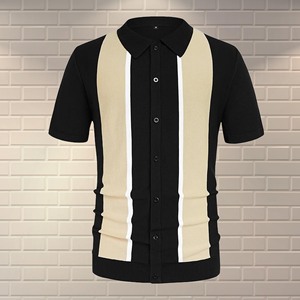 Pull cardigan en tricot pour homme à col polo à revers rayé de haute qualité pour l'hiver, le printemps et l'été 2024, manches courtes, bouton unique - Product Image 3