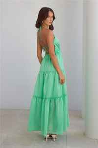 Venta caliente sin espalda largo Maxi para mujeres bohemio señoras ajuste holgado 100% tela de rayón encaje escalonado Floral señoras vestido liso - Product Image 5