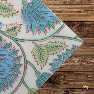 Vente en gros de tapis de décoration de table 100% coton bleuet bleu russe vert avec fleur imprimée en bloc pour la maison ou le bureau indien - Product Image 4