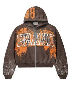 Ensemble de survêtement pour homme avec sweat à capuche à fermeture éclair et manches en strass imprimées sur mesure, coupe ajustée, ourlet élastique - Product Image 2