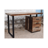 Escritorio industrial de hierro y madera con 3 cajones, muebles de estudio modernos para sala de estar, negro y madera Metal, acabado de cera PP, 130x60x76 cm