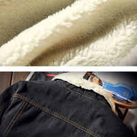 Veste en jean d'hiver pour homme avec doublure en sherpa, col rabattable, coupe décontractée, épaisse, en jean délavé, simple boutonnage, coupe régulière