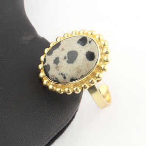 Anillos Ajustables Abiertos de Jaspe Dálmata con Forma Ovalada, Chapados en Oro Amarillo, Anillos de Diseño, Anillos Apilables, Venta al Por Mayor - Product Image 4