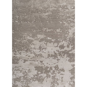 พรมขนสัตว์และไหมไผ่ถักมือสีเบจและสีน้ำตาลลายแบบนามธรรมสำหรับห้องนั่งเล่นวัยรุ่นหรือทางเดิน-Esk-431 - Product Image 3