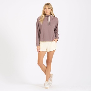 Sudadera con capucha informal de talla grande personalizada para mujer, Top tejido sólido para correr con hombros caídos, jersey con media cremallera de fábrica - Product Image 4