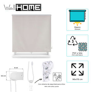 Well Home Plain Blackout <b>Roller</b> <b>Blind</b> - <b>Grey</b> 90 x 175cm (width x length)/Fabric size 87 x 170cm - Product Image 2