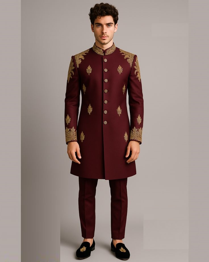 burgundy sherwani