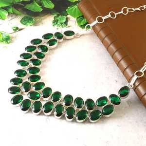 925 Sterling Silver Green <b>Onyx</b> <b>Necklace</b> Handmade Spiritual Christian Jewelry with Link Chain for Wedding and Gift Occasions - Product Image 3