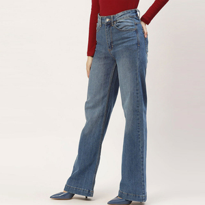 Cotton High Quality Vintage Distressed Wash Breathable Eco-Friendly Casual Comfortable Mid Waist Regular Fit Denim <b>Jeans</b> Women's - Product Image 2