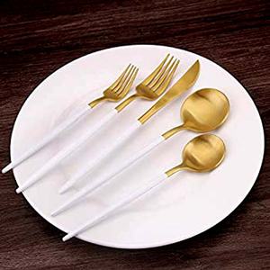 Vente en gros de couverts de restaurant plaqués or pour l'extérieur manche long et rond en céramique blanche réutilisable - Product Image 1