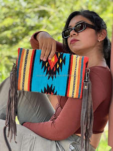 Nouveaux sacs à bandoulière à franges en cuir usiné de couleur aztèque occidentale à la mode véritables sacs à main Vintage à glands multicolores faits à la main - Product Image 4