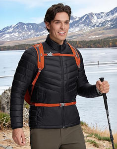 Lightweight Puffer Jacket <b>Men</b> Stand Collar Winter Quilted Puffy Coat Insulated Water Repellent Travel Camping - Product Image 3