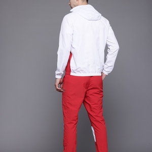 Custom <b>Men</b> 2 Pieces Polyester Tracksuit Gym Fitness Color Block <b>Red</b> and White Nylon Sweatsuit Running Jogging Windbreaker Set - Product Image 2