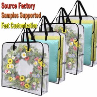 Sac de rangement pliable en PP tissé transparent avec fermeture éclair, anti-poussière et étanche, pour voyage, placard et sous lit