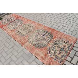 Tapis vintage, tapis turc 3,2x9,3 pieds, tapis marocain en laine rouge et bleu - Product Image 4