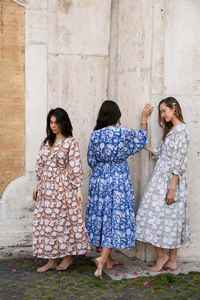 Vestido Midi de Algodón con Estampado de Bloques Azul Rey, Vestido Informal Bohemio para Mujer - Product Image 2