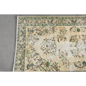 Vintage Beige Vert 5.3 X 9ft Tapis Turc Fait À La Main Rectangulaire Couloir Motif pour Salon Chevet Fait Bambou Soie Polyester - Product Image 3