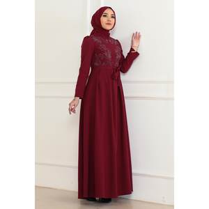 Robe décontractée bordeaux avec détails en pierres Style 6134 - Product Image 3