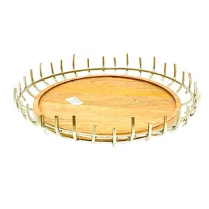 Bandeja DE SERVICIO DE MADERA hecha a mano con asa para el hotel y el hogar cubertería mesa para servir comida uso superior en precio al por mayor - Product Image 4