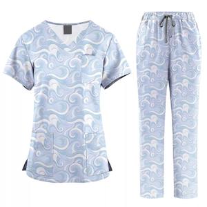 Vaslcare, Tops suaves y acogedores con estampado personalizado para mujer, Pantalones estampados, uniforme médico de enfermera, conjunto de exfoliación recto con cuello en V para hombre y mujer - Product Image 5