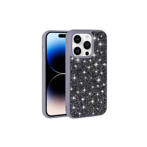 Étui élégant gris de luxe avec strass en diamant pour iPhone 14 Pro, design brillant avec pierres scintillantes, coque arrière miroir pour téléphone - Product Image 5