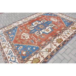 Tapis en laine fait main bleu rouge classique 6.6x9.4 pieds grande surface rectangle turc motif de couloir conception abstraite 10mm tapis de chambre en latex - Product Image 4