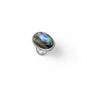 Bague pour homme et femme en labradorite bleu naturel, cabochon ovale en argent sterling massif 925, sertissage de pierres précieuses, vente en gros - Product Image 6