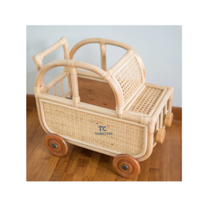 Novedades Venta al por mayor Carrito de juguete de ratán Estructura de ratán tejida Juguetes para niños Forma de cesta con tapa Doble - Product Image 3