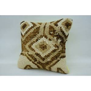 Beige Kilim Wool Pillow 14x14 Inch Decorative <b>Cushion</b> Vintage <b>Fluffy</b> Plant Leaves Woven Granny Square Patchwork for Floor - Product Image 3