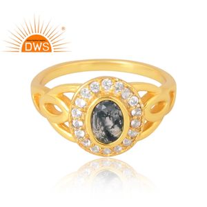 แหวนพลอย925สีเงินสเตอร์ลิง18K ชุบทองแหวนพลอยสีขาวและมอสโกรเมตจากธรรมชาติ - Product Image 3