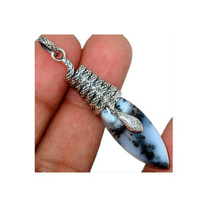 Impresionante Colgante de Serpiente de Plata de Ley 925 con Piedra Preciosa de Ópalo Dendrítico Natural, Joyería Hecha a Mano en Plata, Regalo de Cumpleaños para Ella - Product Image 3