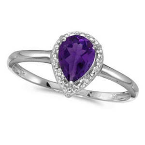 14K White <b>Gold</b> Pear-Shape Cocktail <b>Ring</b> with <b>Amethyst</b> and Diamonds - Product Image 2
