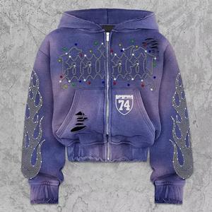 Sudaderas con diamantes de imitación al mejor precio, sudaderas con capucha de color personalizado con cremallera, sudaderas con diamantes de imitación transpirables y cómodas para hombre - Product Image 2